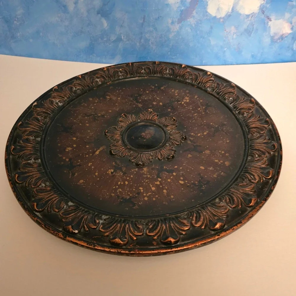 Vintage Style Bronze Tone Round Wall Plaque Ornate Acanthus Medallion 18 Inch